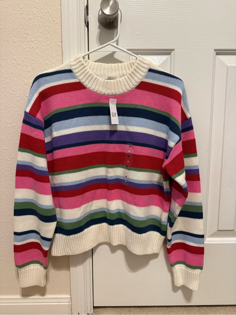 GAP Multicolor Striped Crewneck Sweater - Pink, Red & Navy